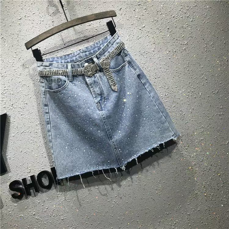 Châu Âu 2019 xuân hè hè nữ mới eo cao Một gói từ hông váy lông cạnh khoan nóng váy denim mỏng nữ - Váy chân váy zara