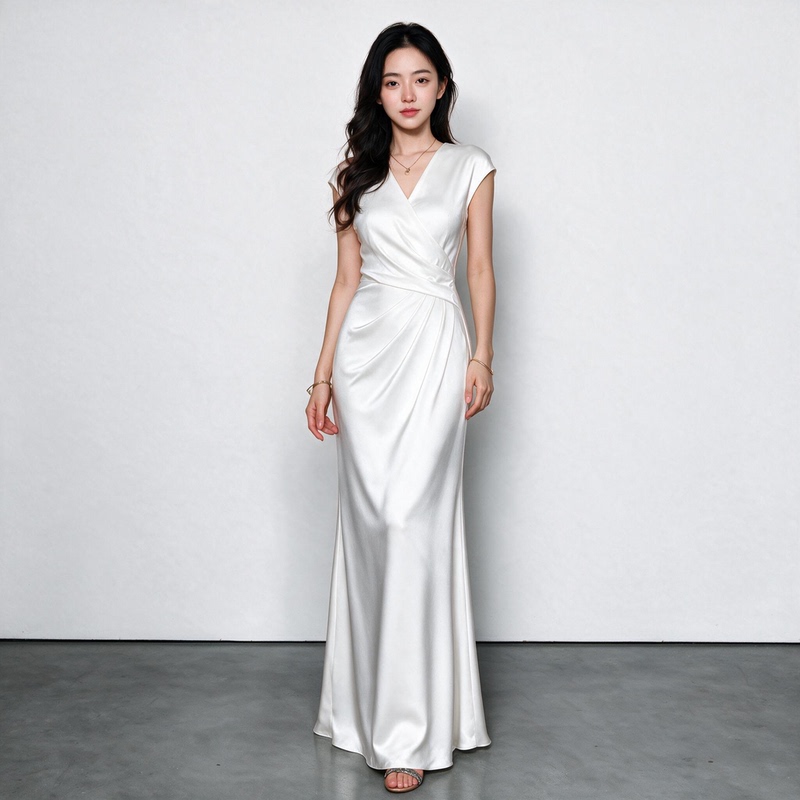 2026 High-End Acetate Satin V-Neck Bridal Bridesmaid Dress Banquet Host Group Broadcast Dress Long Dress Slimming Effect