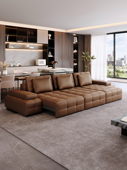 劳伦斯电动沙发功能真皮沙发可调节伸缩直排双三人位可躺可睡新款