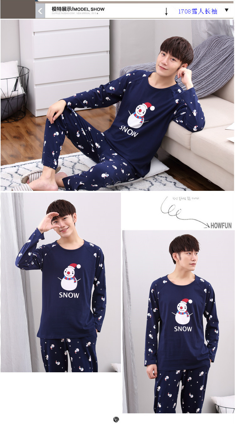 Bộ đồ ngủ mỏng cho nam dài tay cotton mùa xuân và mùa thu hoạt hình thanh niên cotton phục vụ nhà cộng với phân bón XL mùa đông đồ ngủ đẹp