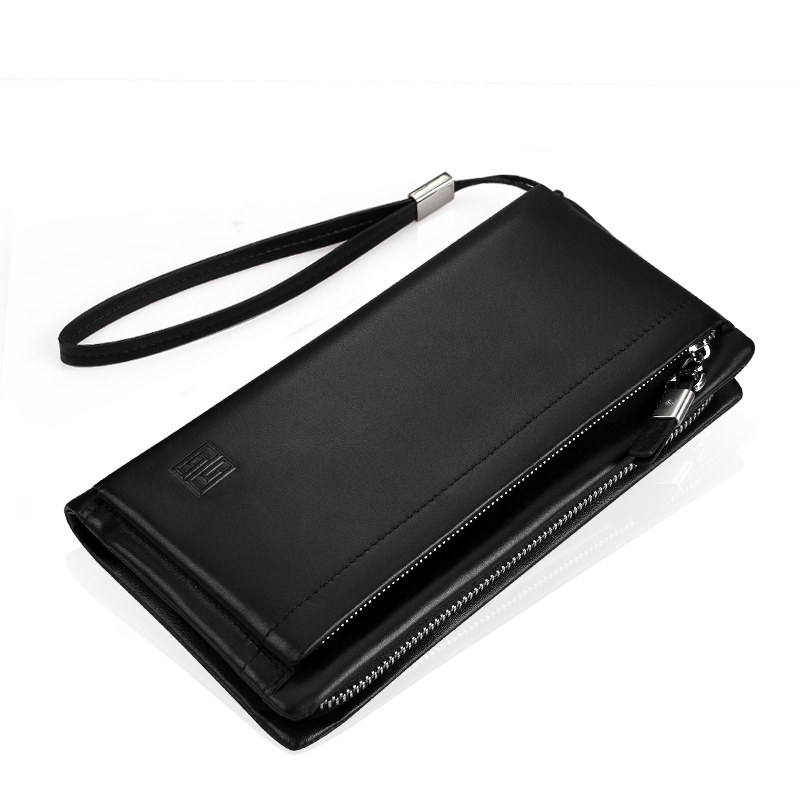 Men Business Handheld bag genuine leather Leather Bracelet Money Nip Bull Leather Bag Long Version Wallet Casual Hand Grip Bag