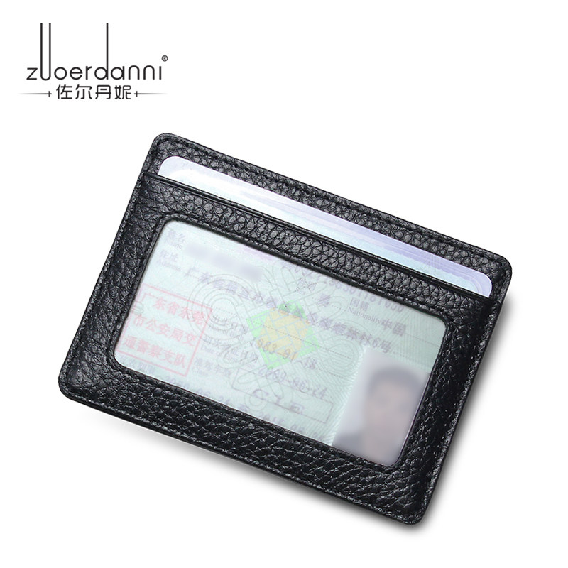 Leather ID card cover Ultra-thin cowhide card bag male multi-card card holder Credit card cover anti-theft credit card bag Female small