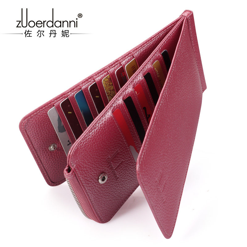 2019 new folding card bag women's wallet long multi-card position cowhide ultra-thin bank card cover credit card holder