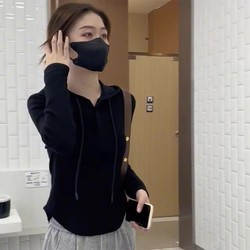 Pure Cotton Bottoming Hoodie Sweatshirt Women's Hooded Long sleeves T-Shirt Fall and winter New arrival silm Slim Looking Stylistically Short Top