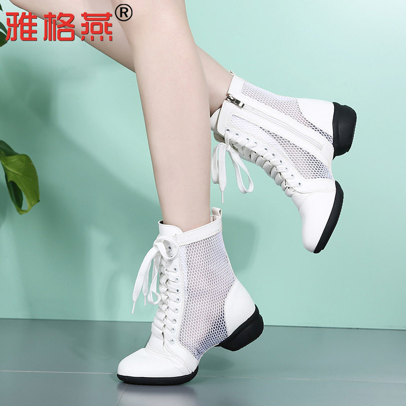 Factory direct summer new sailor dance shoes women's square dance shoes soft bottom dance boots breathable hollow mesh boots