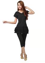  Square dance clothing new top short-sleeved plus cropped pants dance clothing Latin dance clothing V-neck practice clothing dance clothing