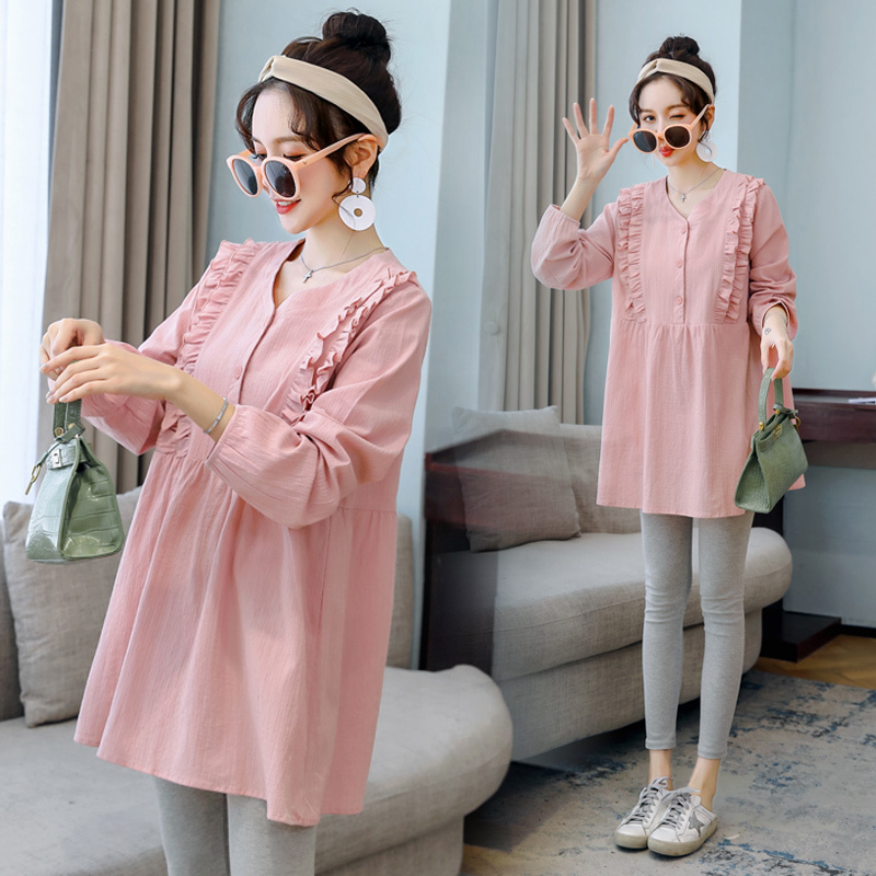 Maternity Wear Spring and Summer Set 2026 New Style Top That Doesn'T Show Pregnancy, Stylish and Covers the Belly during Pregnancy, Pure Cotton Long Sleeves