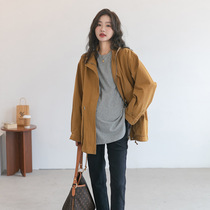 Maternity wear spring and autumn tops 2024 new loose large size fashionable long-sleeved spring lapel windbreaker jacket