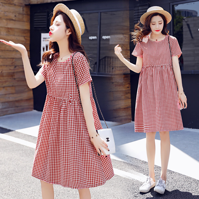 Maternity dress summer dress 2022 new summer fashion suit summer mid-length version loose summer skirt plaid