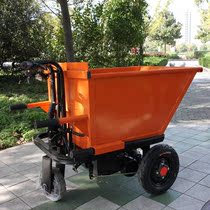 Electric trolley ash bucket truck load small construction site with pull brick and cement sand tipping and carrying tricycle small