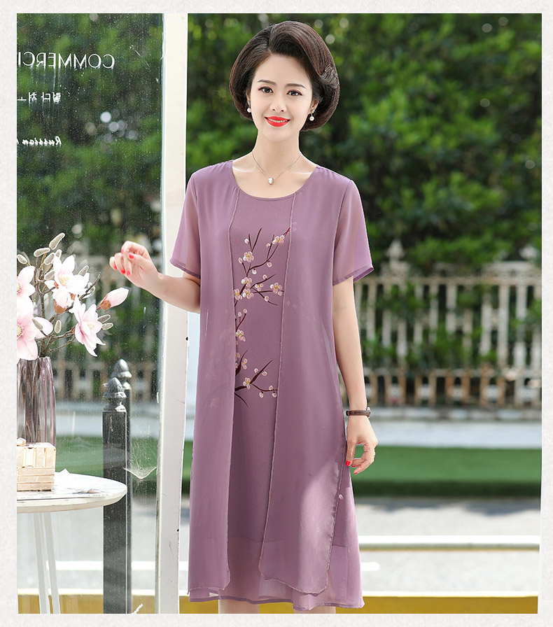 Mẹ mùa hè đầm ngắn tay khí chất 2019 mới 40 tuổi 50 quý bà trung niên ngoại khí qua váy voan quỳ - Quần áo của mẹ quần áo cho mẹ
