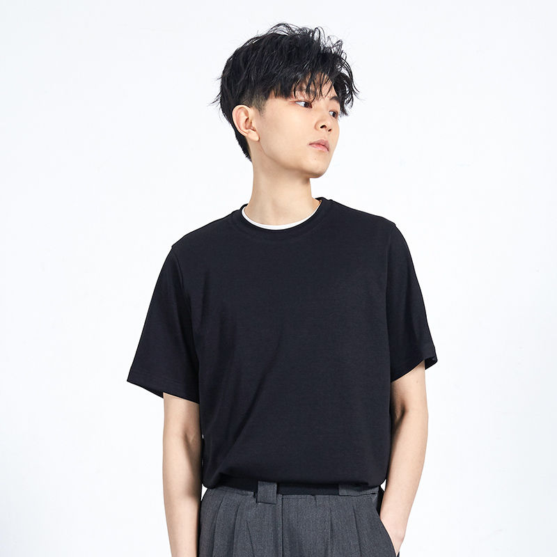 knighttom March short-sleeved t-shirt women's shirt summer neutral white T-shirt bottom black handsome loose solid color