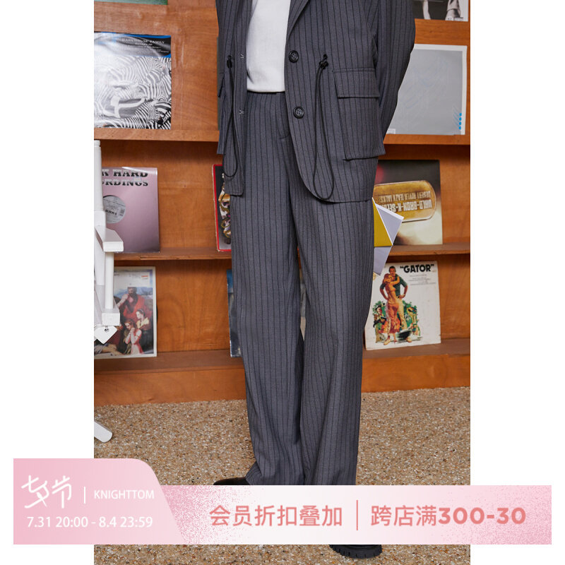 knighttom2 lunar spring Les handsome T neutral wind grey striped casual Western pants loose no gender straight drum long pants