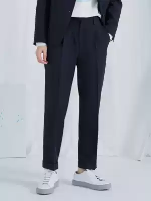 knighttom spring and autumn loose casual pants women's neutral harem pants navy blue elastic waist nine-point trousers 9150