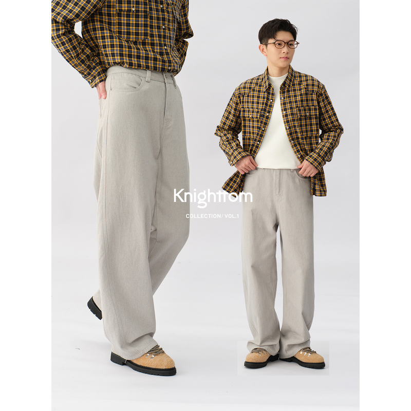 Knighttom【Long and Short Styles, Twill Base with Fleece Lining】Scimitar Three-Dimensional Cut, Small Silhouette Casual Trousers 729A