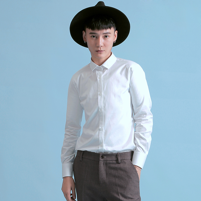 knighttom Han Fan College Wind narrow collar Inn Wind long sleeve white shirt Les handsome t Niche Design Sensation Shirt