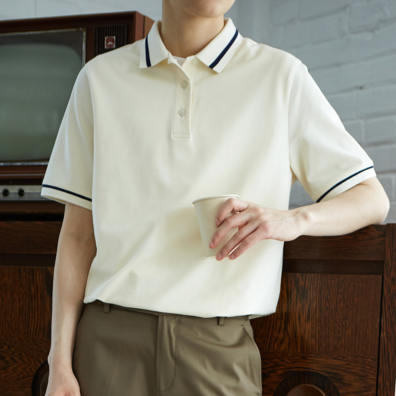 knighttom June summer black and white cotton breathable short-sleeved polo collar T-shirt unisex top short les handsome t