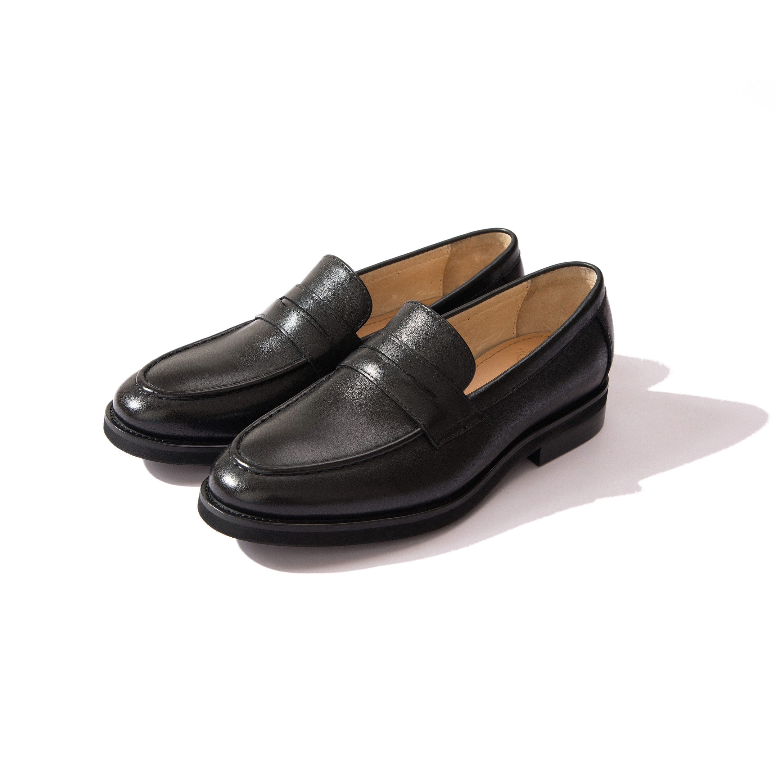 knighttom April black loafer women's leather small size thick bottom neutral leather shoes les handsome t round head loafer