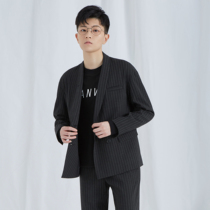 knighttom spring and autumn black and gray vertical striped suit female neutral handsome British style small blazer les handsome