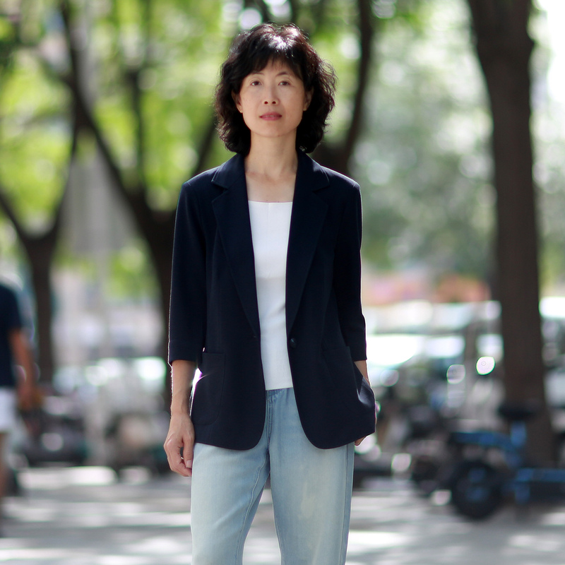 Navy Blue Three-Quarter Sleeve Thin Knitted Suit Spring and Summer New Style Without Shoulder Pads Casual Work Clothing Stretch Suit Jacket for Women