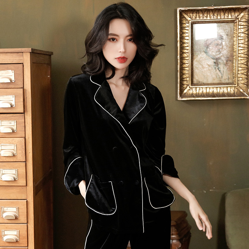 MAJE MANTAS gold velvet pajamas women's autumn and winter 2021 new cardigan casual can be worn outside the home clothes suit