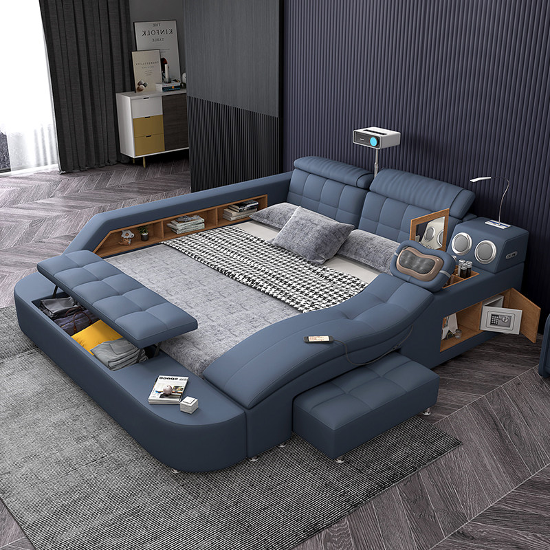 Fabric bed tatami smart massage bed modern simple technology cloth bed multifunctional projector master bedroom double bed