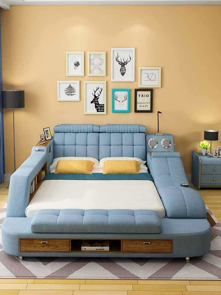 Tatami bed Master bedroom Modern simple intelligent massage 1 8 double bed bedroom Multi-function fabric bed removable and washable