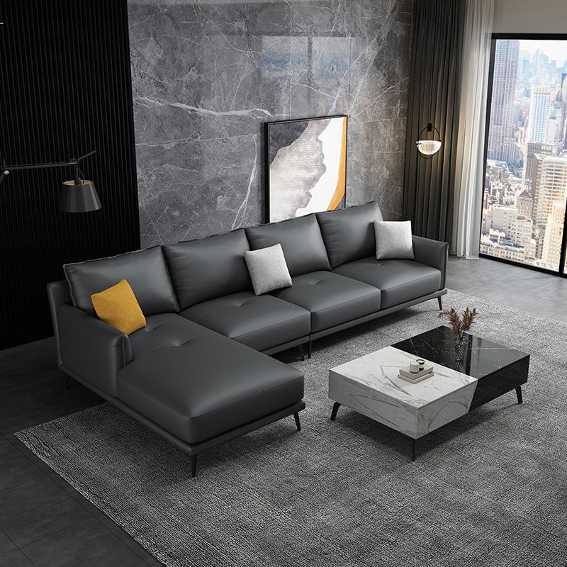 Leather sofa Italian-style first layer cowhide modern minimalist small apartment Nordic minimalist leather sofa living room chaise longue combination