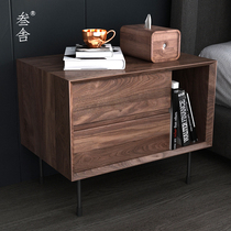 Three-house Nordic style bed head cabinet black walnuts solid wood modern minimalist home bedroom log bedside containing cabinet D1