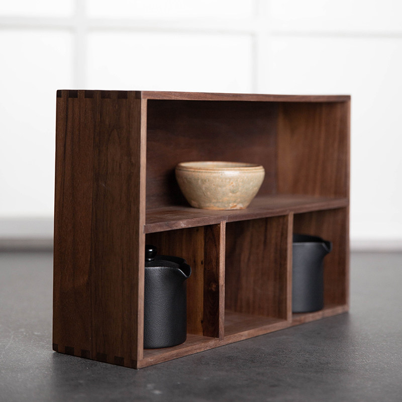 Exhibi Tea Room Owner's Cup Show Rack Black Walnuts Solid Wood Purple Sand Pot Shelf Wenfang Japan Style Log Containing Box D2