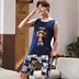 Mens pajamasummer vest ngắn tay bông mô hình mỏng học sinh trung học cơ sở 12-18 tuổi bông nhà quần áo 