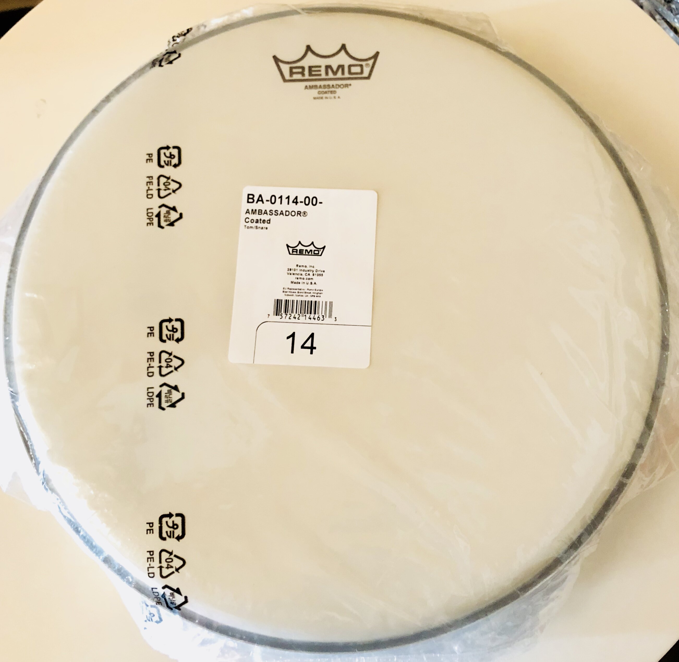 () REMO REU Beauty 14-inch Army Drum Drum Ambassador Series (single layer) transparent spray white sand