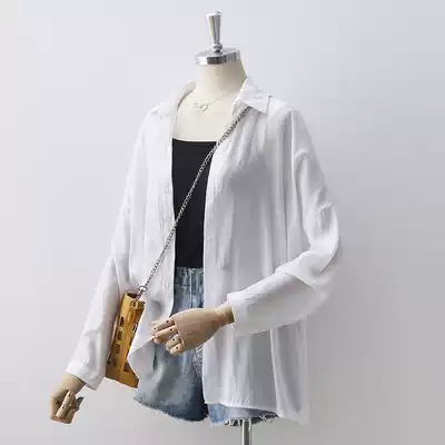2021 Spring and Autumn Thin White Chiffon Sunscreen Blouse Women Long Sleeve Korean Loose Lazy Air-Conditioning Shirt