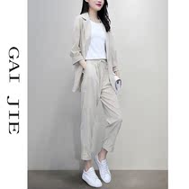 Suit suit womens 2020 summer new imitation linen temperament womens suit business suit foreign style fashion two-piece set