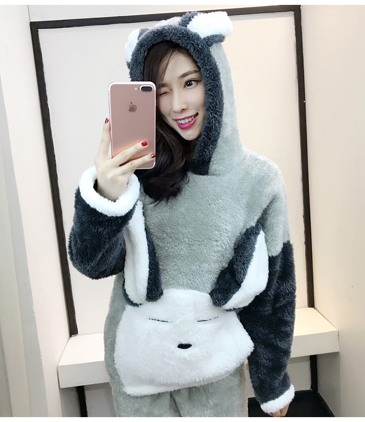 Phiên bản Hàn Quốc của mùa thu và mùa đông trùm đầu đồ ngủ độn nữ dễ thương bộ phim hoạt hình mùa đông thêm dày san hô nhung lỏng dịch vụ nhà đồ bộ trung niên