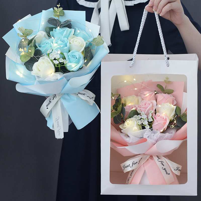 Pink Rose Fragrance Soap Emulation Evergreen Flowers Creative Bouquet Birthday Gifts Send Girl Friends Bestie Mom-Taobao