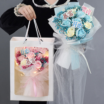 Holding a star rose eternal life dry bouquet flower gift box to send girlfriend birthday gift Net celebrity Valentines Day