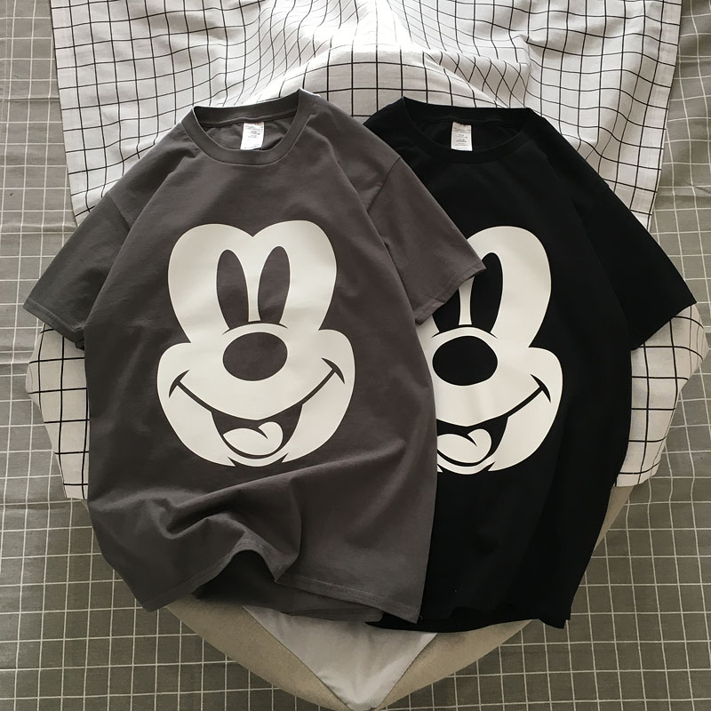 Châu Âu và Hoa Kỳ đường phố mùa hè phim hoạt hình mới Mickey Mouse in cổ tròn áo thun nam và nữ cặp đôi sinh viên tay ngắn áo phông nam hàng hiệu