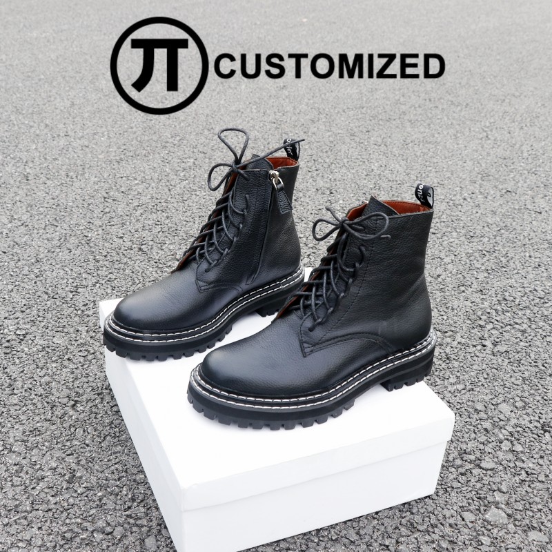2021 autumn and winter new products lace-up thick-soled short boots Yang Mi same style leather Martin boots zipper heightened women's boots straps
