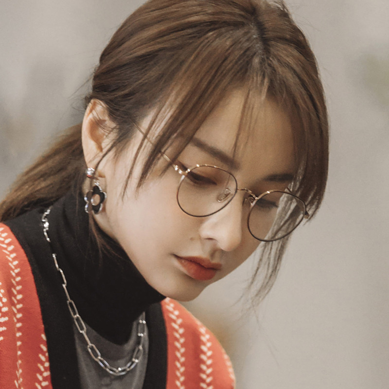 Web celebrity glasses female Korean version of the tide has a degree of myopia with a big face to show thin Wu Xin with the same round frame small face frame