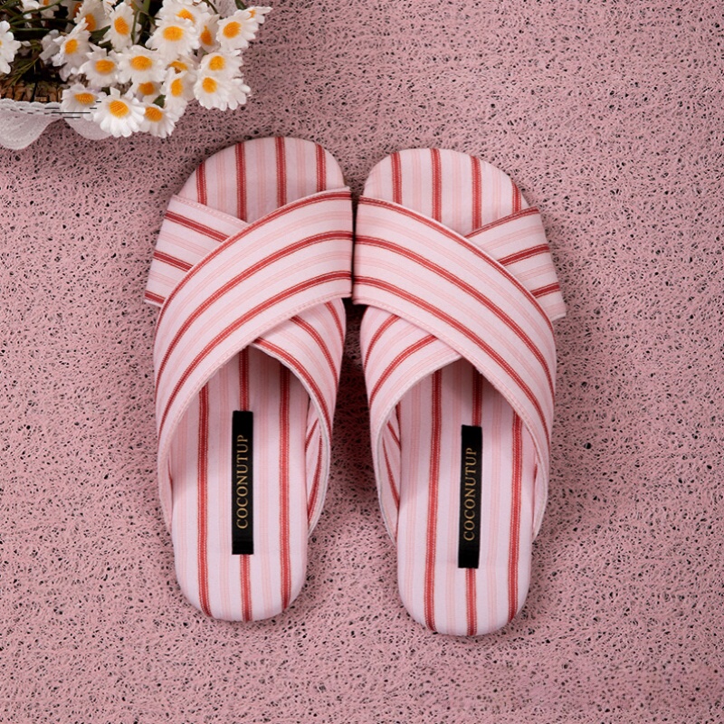 Summer Romantic Color-Blocked Striped Plaid Cross Fabric Slippers for Women, Indoor Non-Slip Breathable Home Slippers