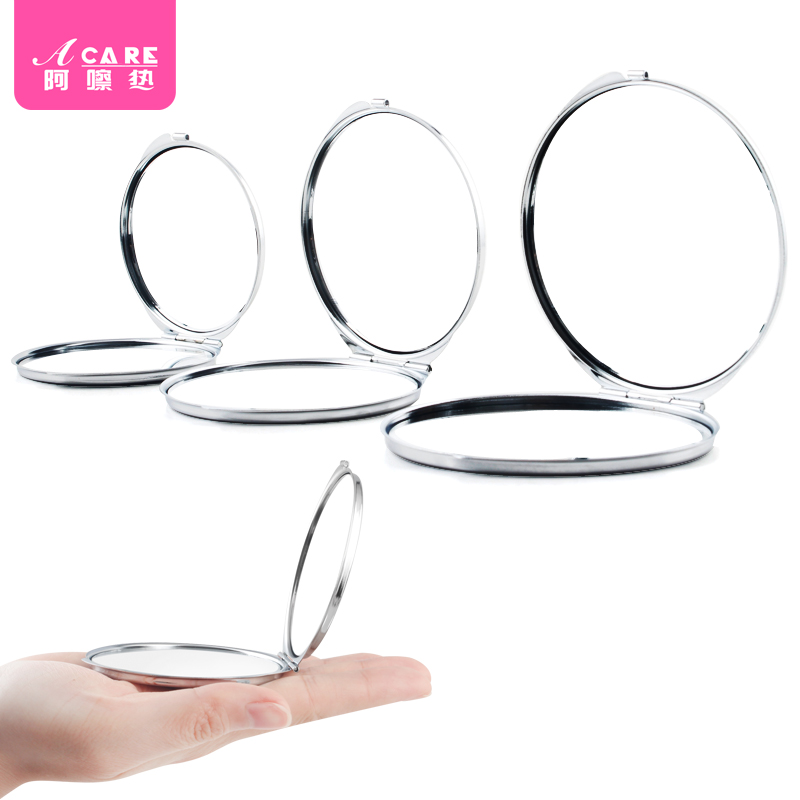 Portable cartoon stainless steel mirror make-up remover makeup mirror Portable travel folding double-sided magnifying square mirror round mirror simple