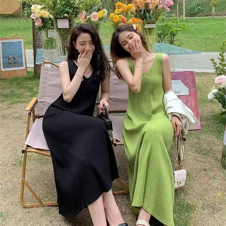 Mid-Length V Neck Large Vest Dress, Small Fragrant Style Bottoming, Fashionable Knitted Slim Fit, Inner Suspbottomer Skirt for Women Mid-Length V Neck Large Vest Dress, Small Fragrant Style Bottoming, Fashionable Knitted Slim Fit, Inner Suspbottomer Skirt for Women