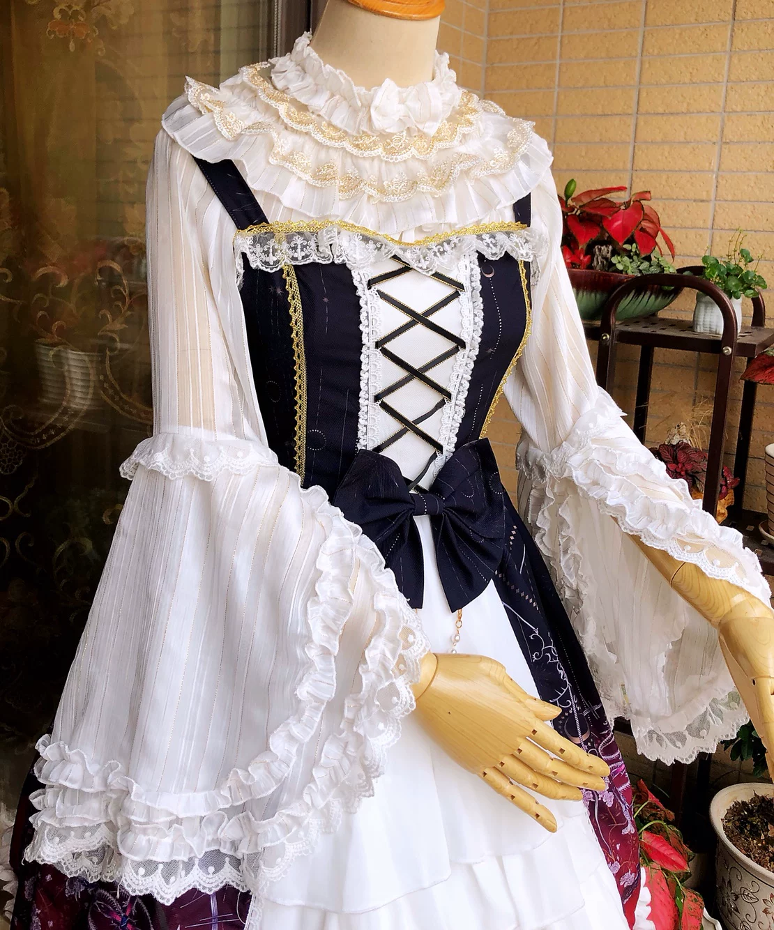 [原创 lolita洋装姬袖内搭 金边条纹雪纺 这么好看不香嘛]
