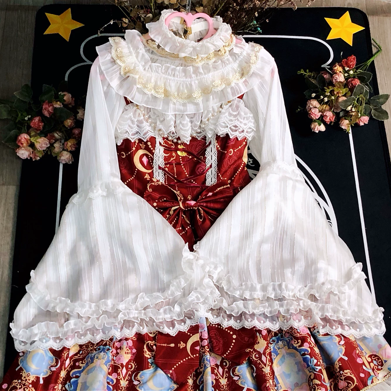 [原创 lolita洋装姬袖内搭 金边条纹雪纺 这么好看不香嘛]
