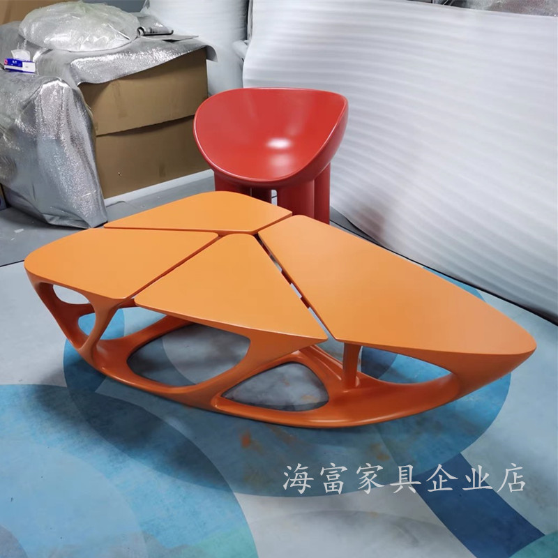 Modern art Zaha designer glass fiber reinforced plastic triangle crack hollow shaped coffee table creative model room negotiation table
