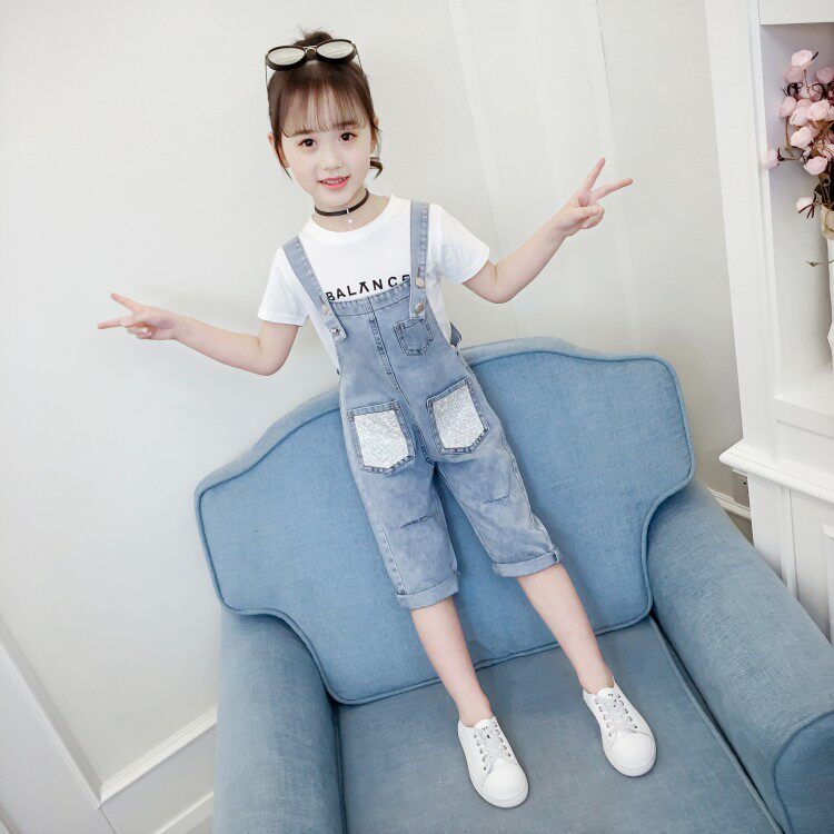 Girls Summer Fashion Suite 2021 New Korean version CUHK Tong Fashion short sleeve T-shirt Cowboy Bag Shorts