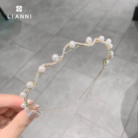 水钻波浪水钻珍珠发箍森系简约基础轻松压发头箍小众秋冬新款发饰