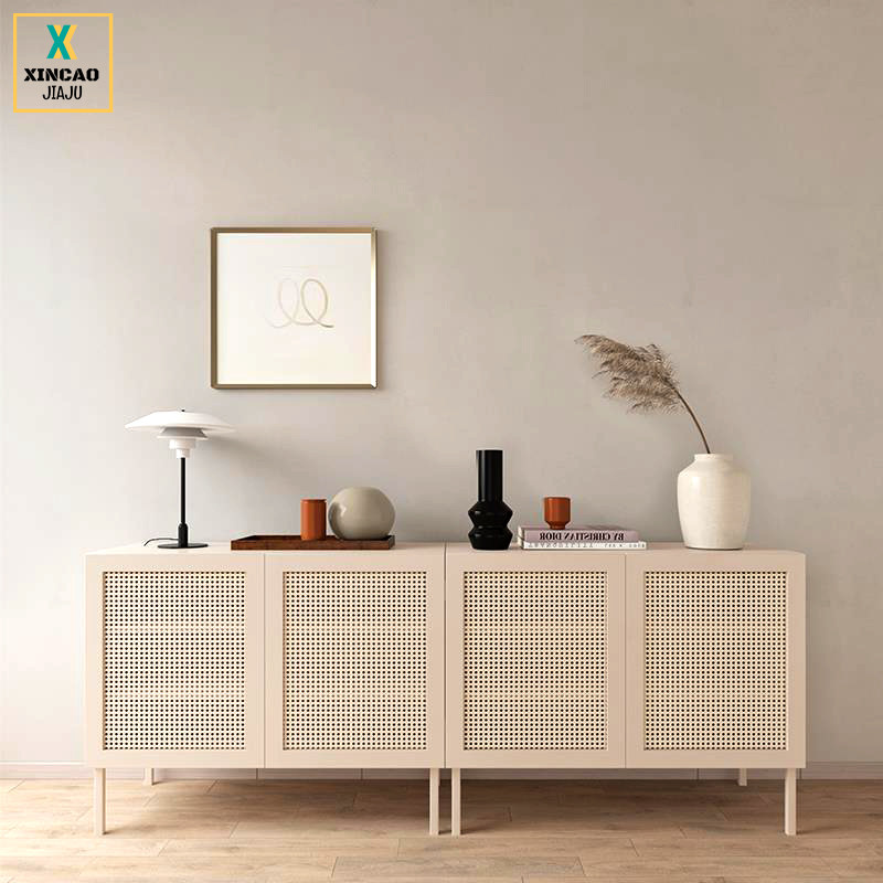 Nordic solid wood rattan dining cabinet net red wall porch cabinet Japanese household simple small apartment bedroom storage cabinet