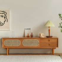 Nordic Wood TV cabinet storage cabinet rattan living room bedroom small house lockers Japanese simple floor cabinet short